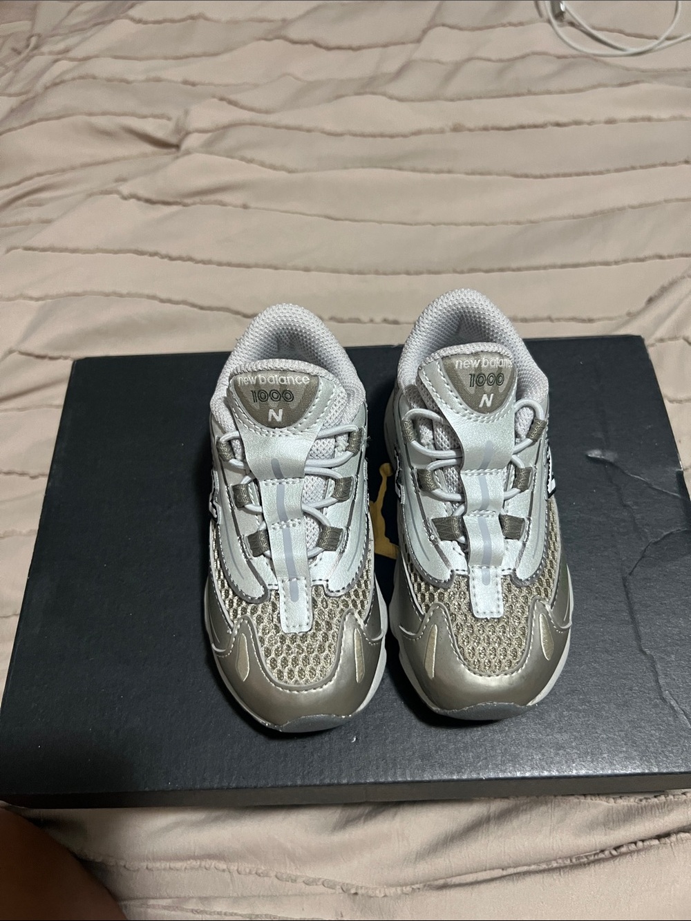New Balance Kids Metallic Silver and White Sneakers